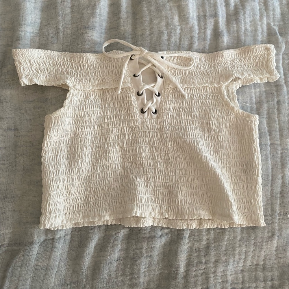 White Off-Shoulder Aéropostale Lace-Up Top